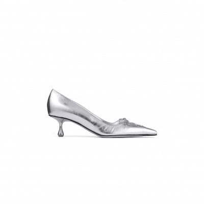 JIMMY CHOO SCARLETT 50 SILVER VINTAGE METALLIC LEATHER PUMPS SCARLETT50BYK